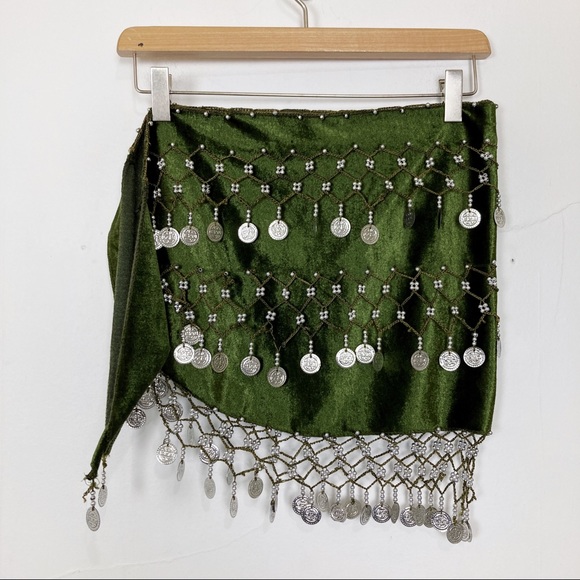 Vintage belly dancing skirt hip belt bedlah green - Picture 3 of 11